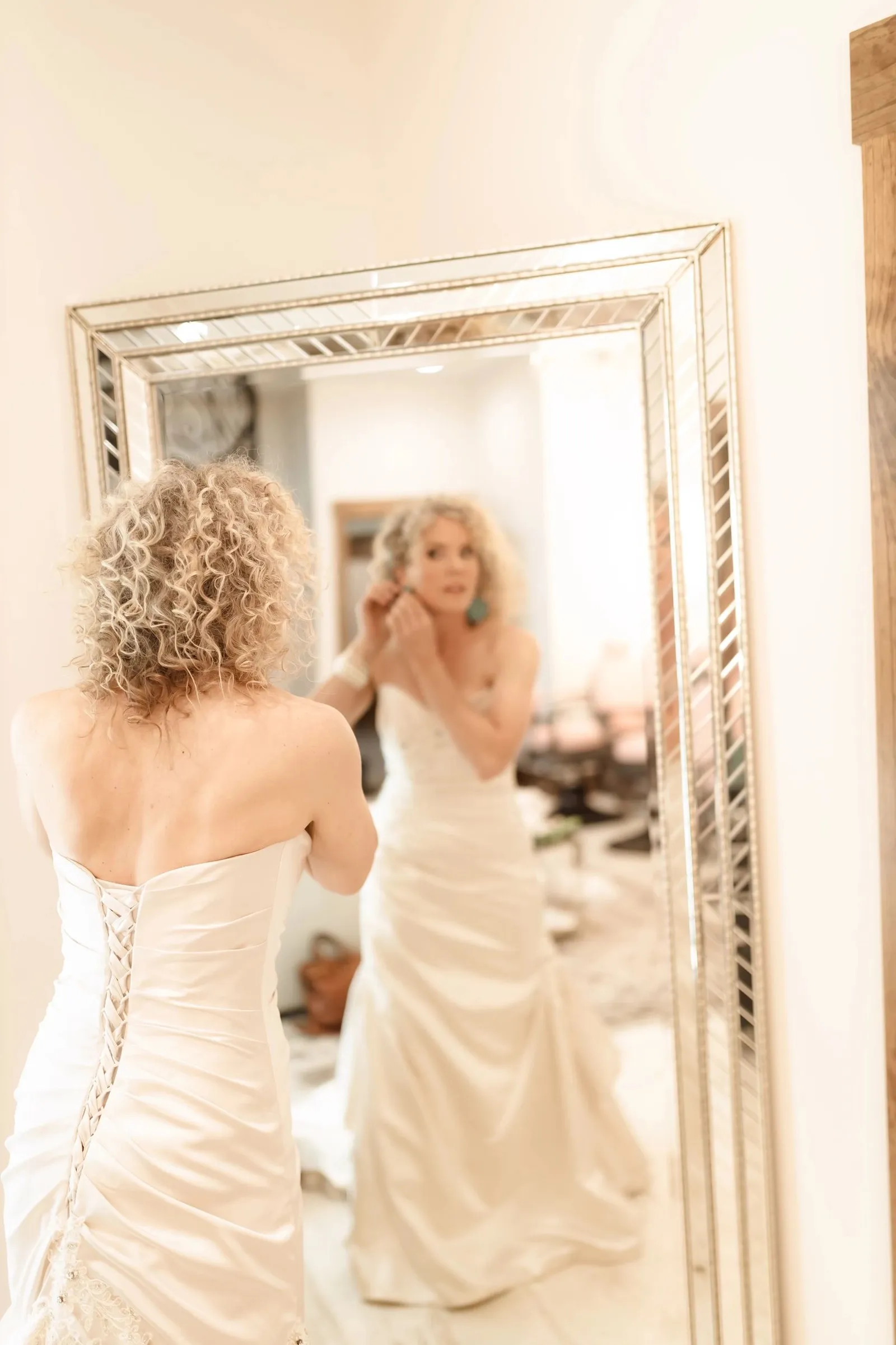 Individual makeup and hair stations in the bridal suite